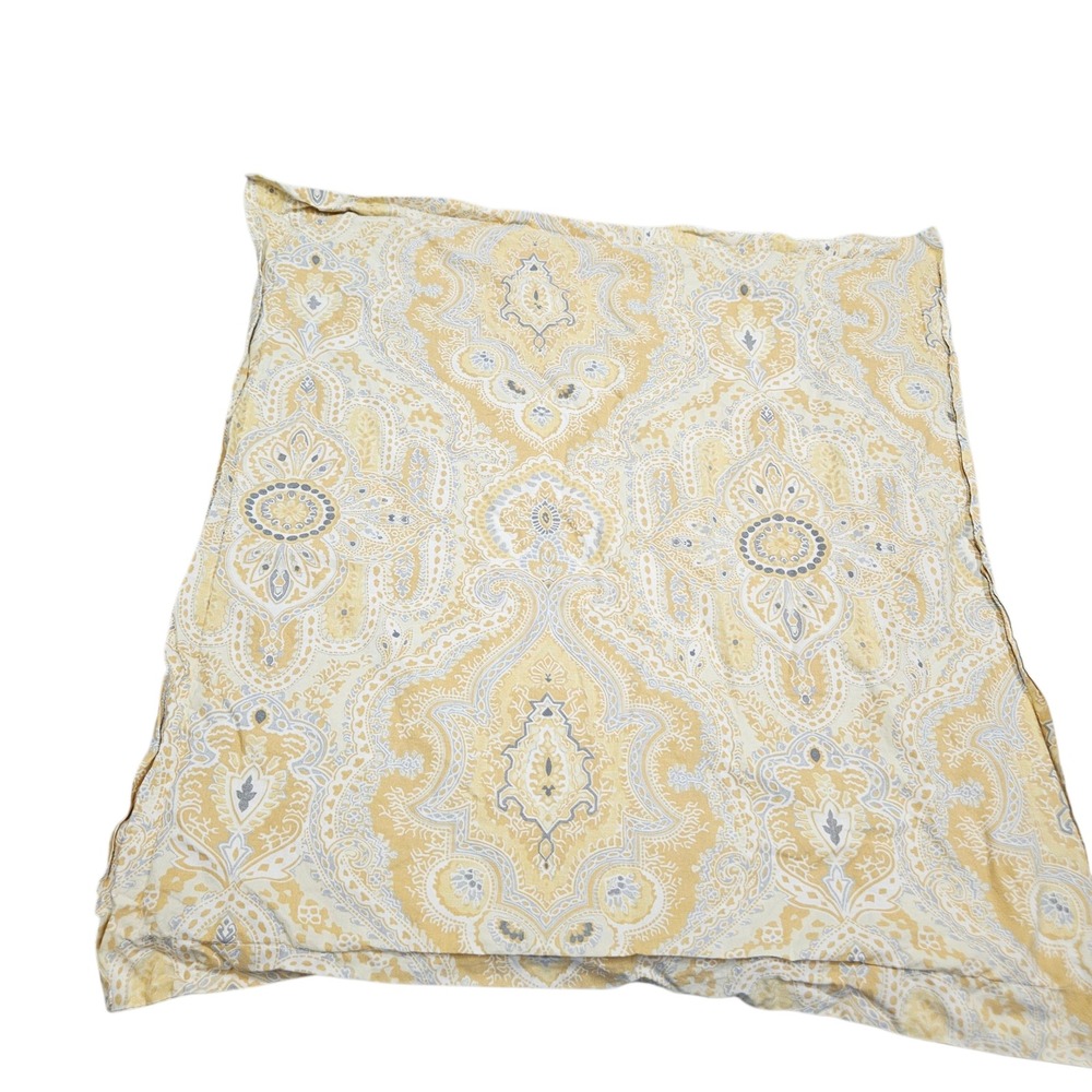 Pottery Barn Pillow Sham Euro Organic Cotton Floral Paisley Yellow Tan‎ Gray